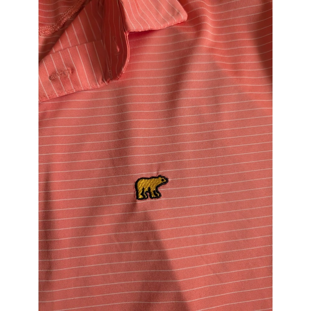 Jack Nicklaus Mens Golf Polo Shirt Medium Coral Pink Striped Golden Bear Logo - Picture 5 of 7